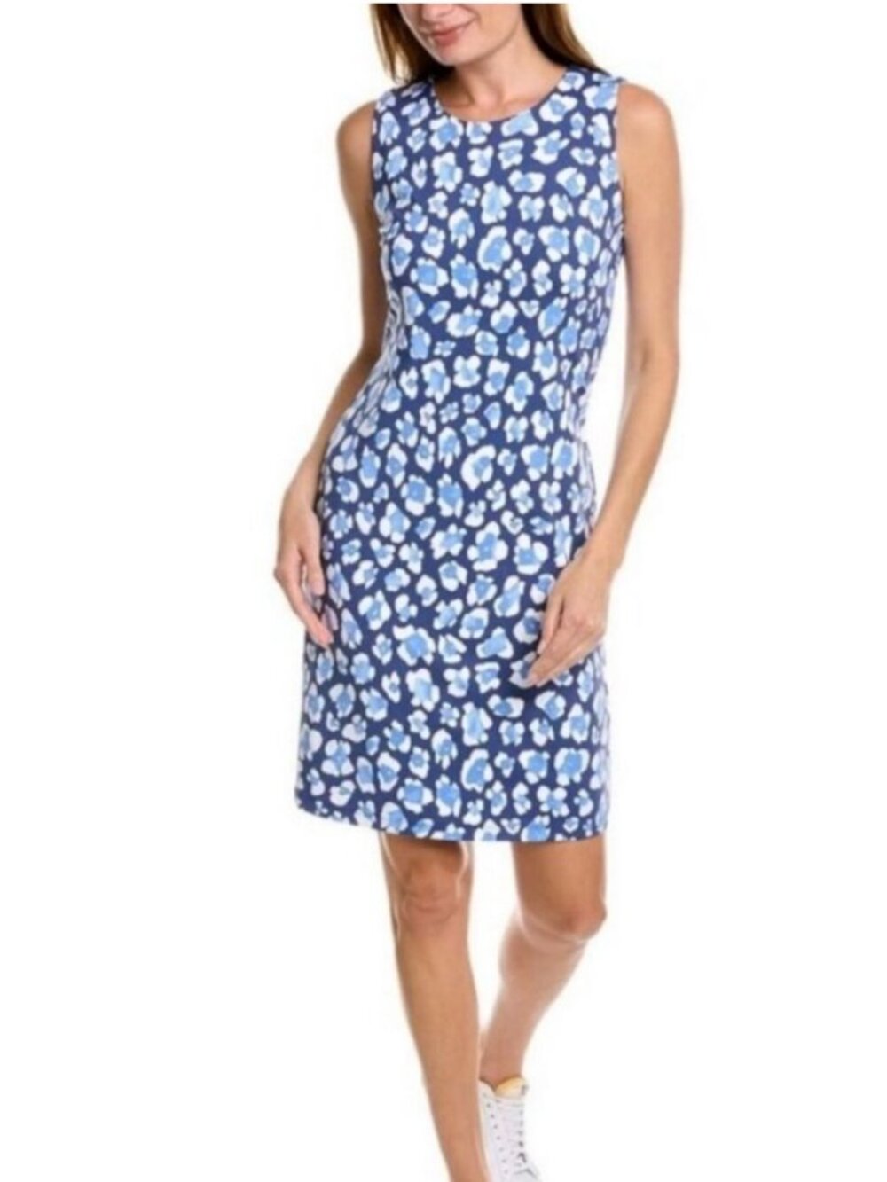 J. McLaughlin Sophia Sheath Midi Dress Sz M Blue Pattern Catalina Cloth Stretch